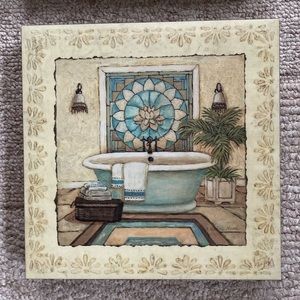 Cottagecore Prints on canvas for the bathroom.  Mounted on wood.Set of 2.